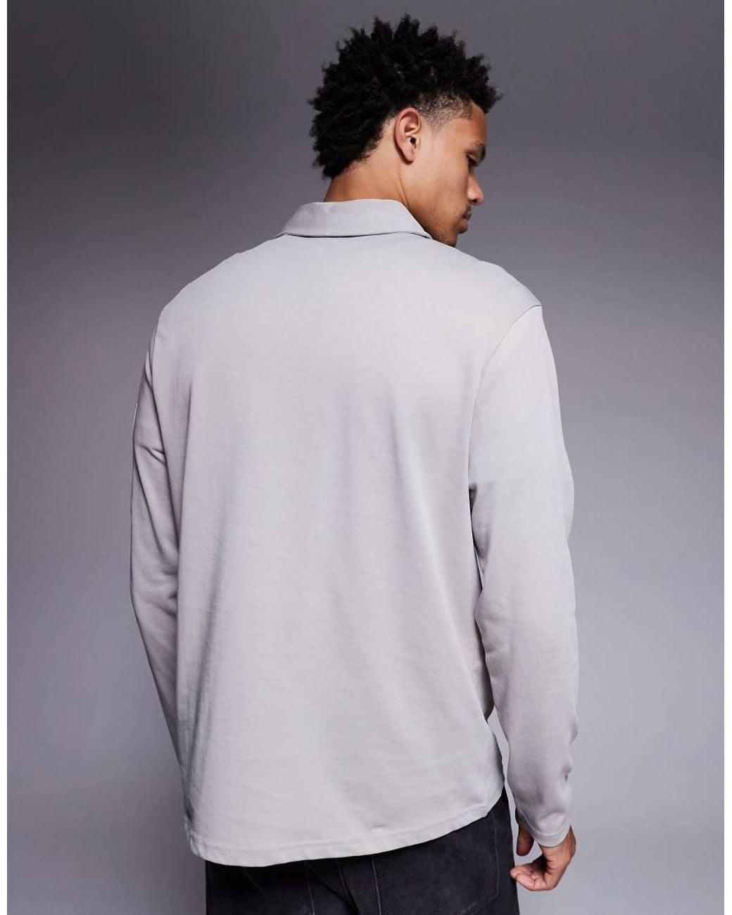 River Island Gray Slim Pocket Zip Polo for men