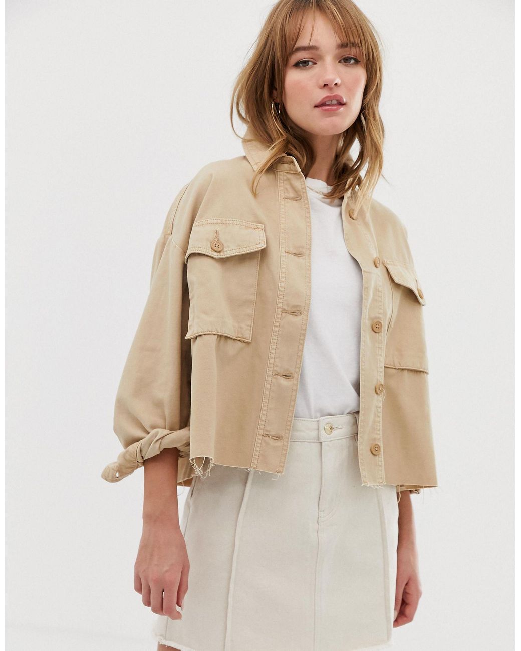 ONLY Cropped Utility Jacket in Natural | Lyst