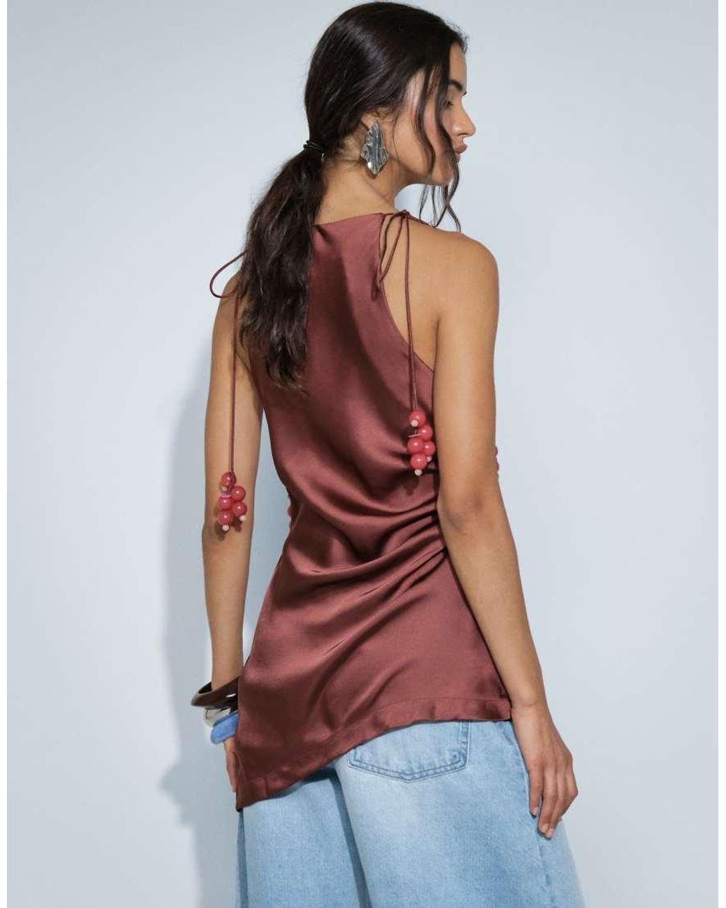 ASOS Red High Neck Grape Beading Top