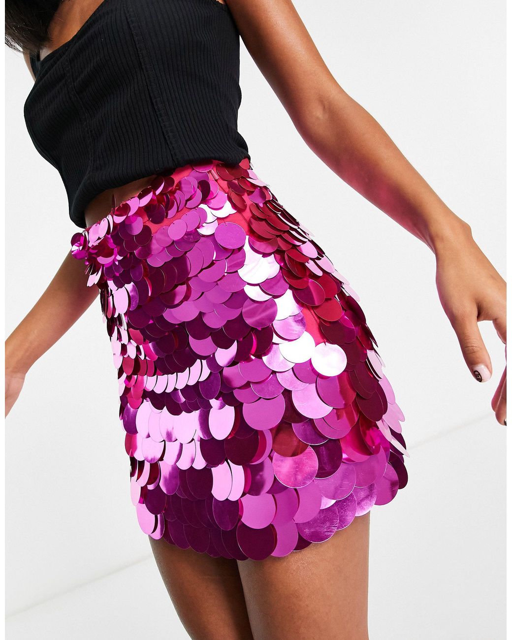 ASOS Sequin Disc Mini Skirt in Pink | Lyst Australia