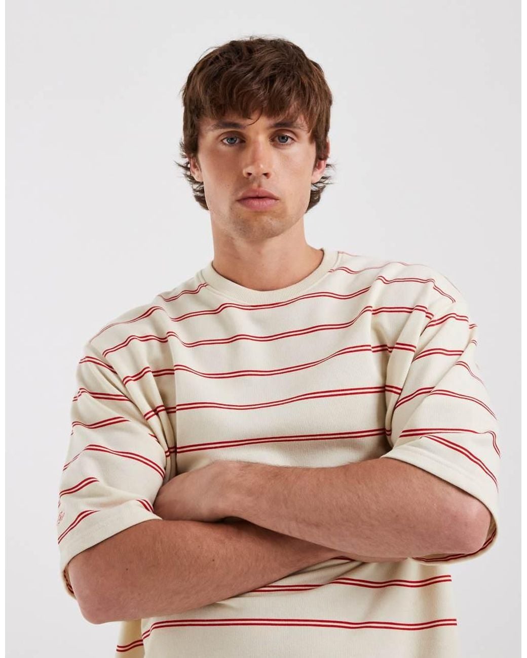 Redefined Rebel Natural Oversized Striped Short Sleeve T-shirt for men