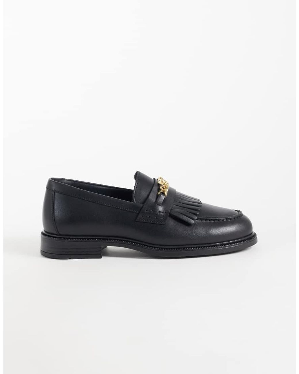 Tommy Hilfiger Black Rossie Leather Loafers With Chain Fringe