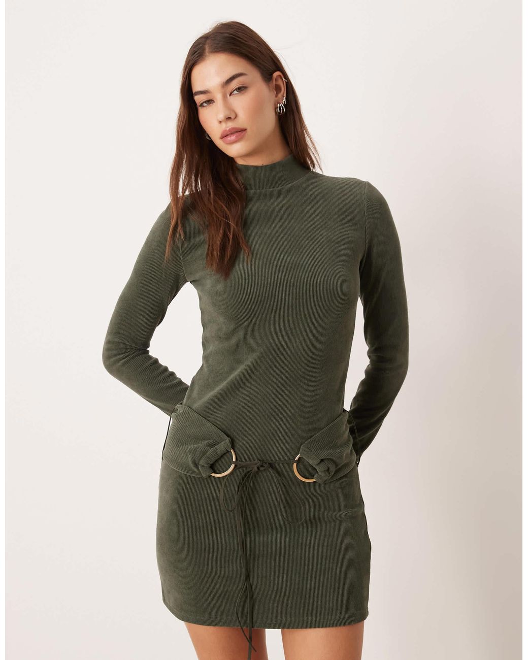 ASOS Green High Neck Cord Mini With Hardware