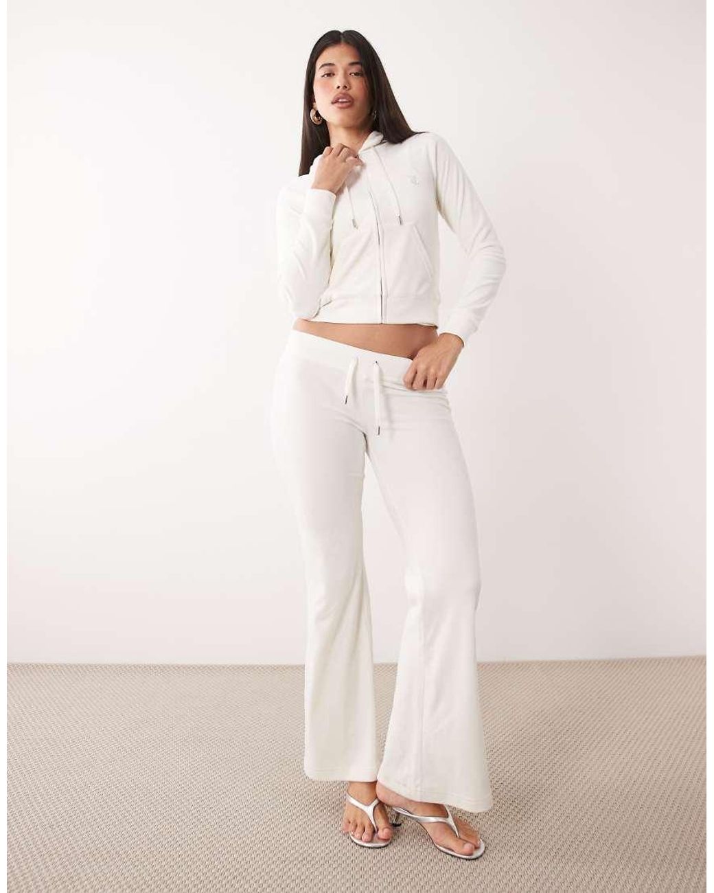 Juicy Couture Natural Velour 'bride' Diamante Low Rise Flare Trackpant Co-ord