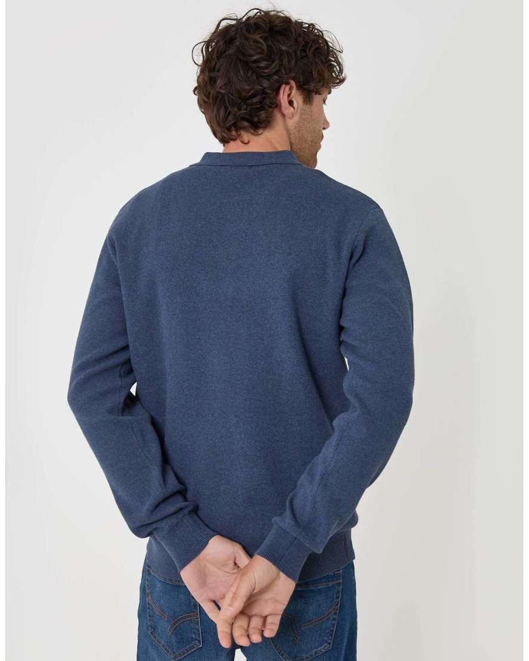 Threadbare Blue Cotton Rich Quarter Zip Long Sleeve Polo for men