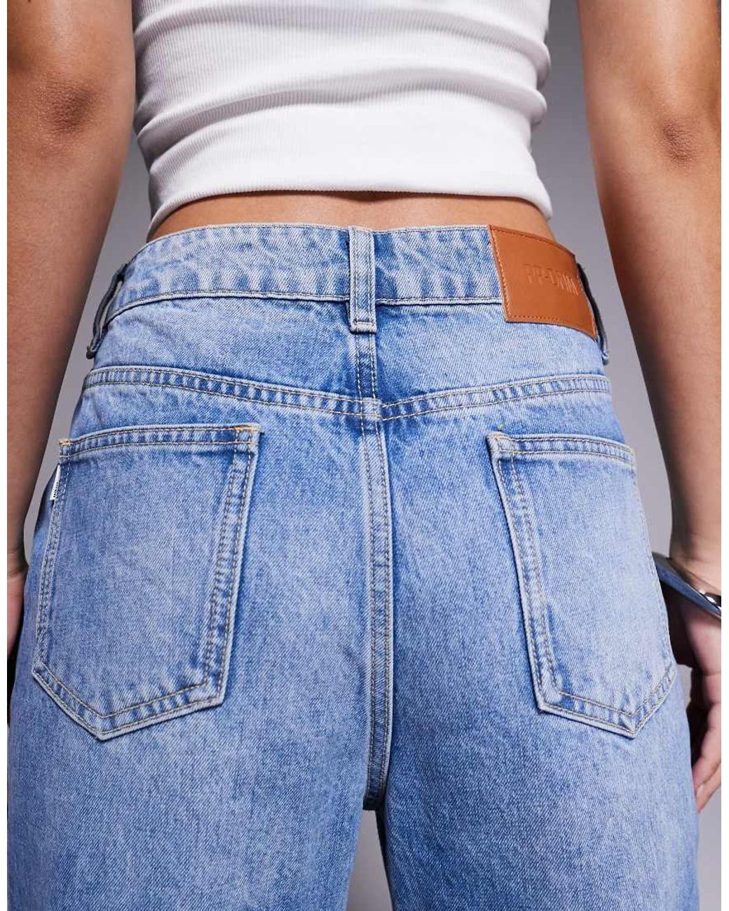 Princess Polly Blue Henesey Raw Hem High Waisted Wide Leg Jeans