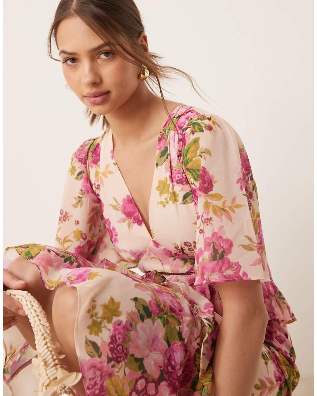Hope & Ivy Pink Midi Tea Dress With Peplum Waist