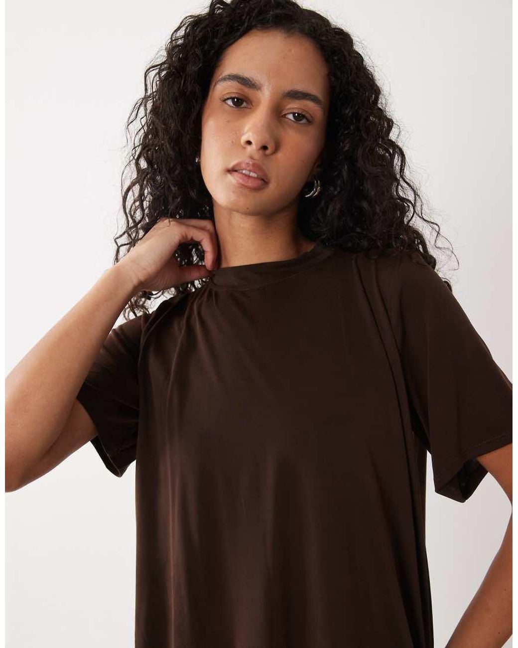 ASOS Brown Modal Short Sleeve Maxi Dress With Cape Layer