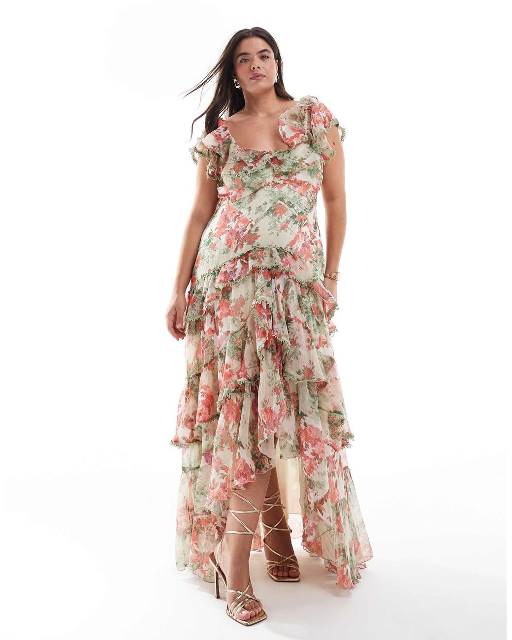 ASOS Asos Design Curve Bardot Maxi Dress With Tiered Skirt And Lace ...