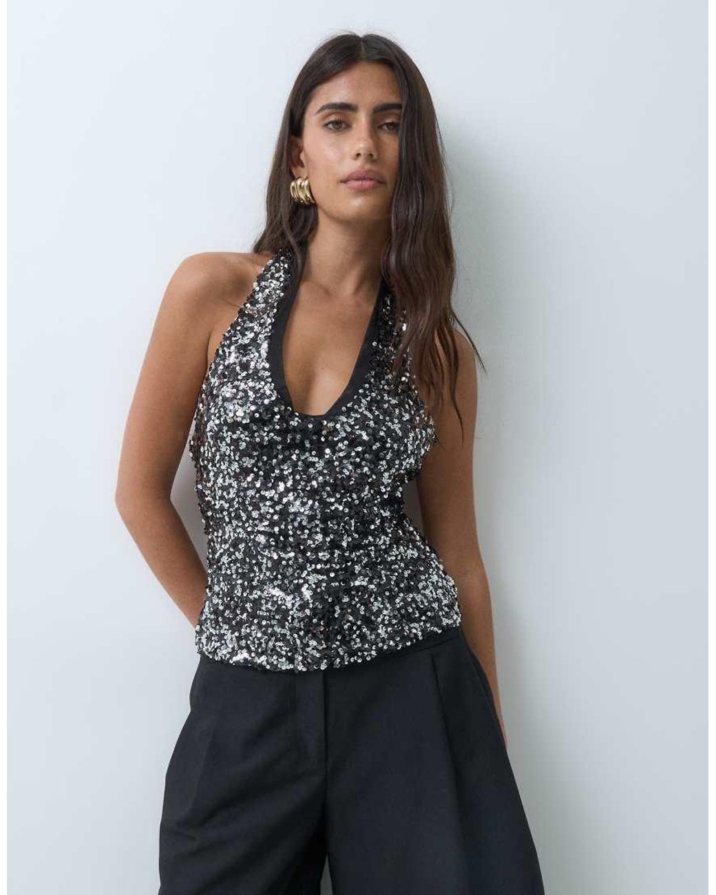 Top Halter Con Paillettes E Inserti di ASOS in Black