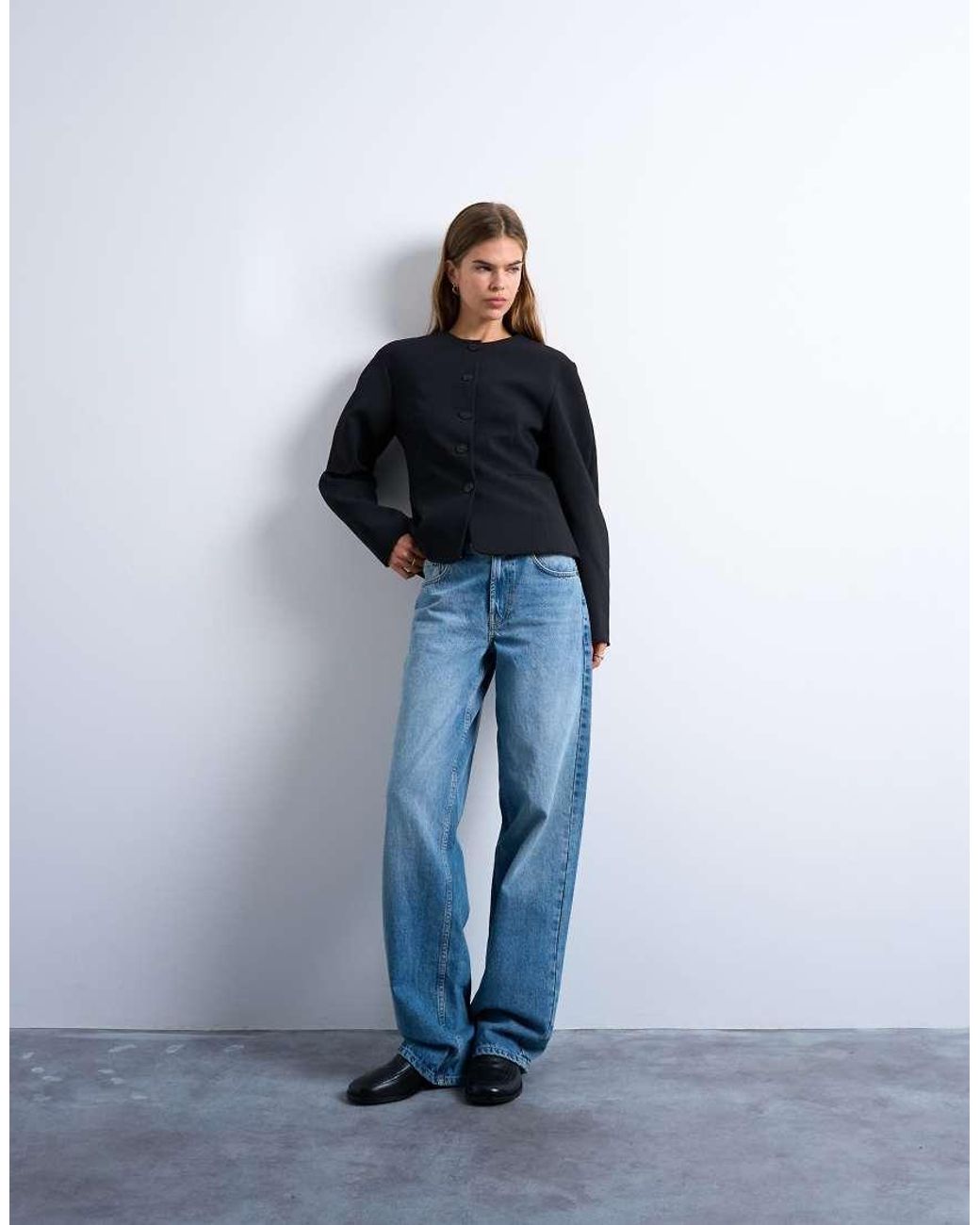 TOPSHOP Blue Ovoid Sleeve Blazer Top