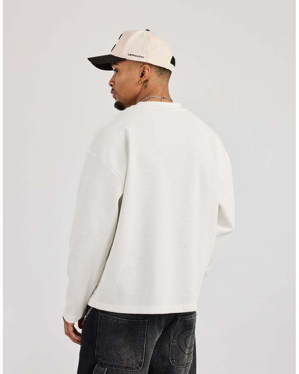 CERNUCCI White Long Sleeve Waffle Print T-Shirt for men