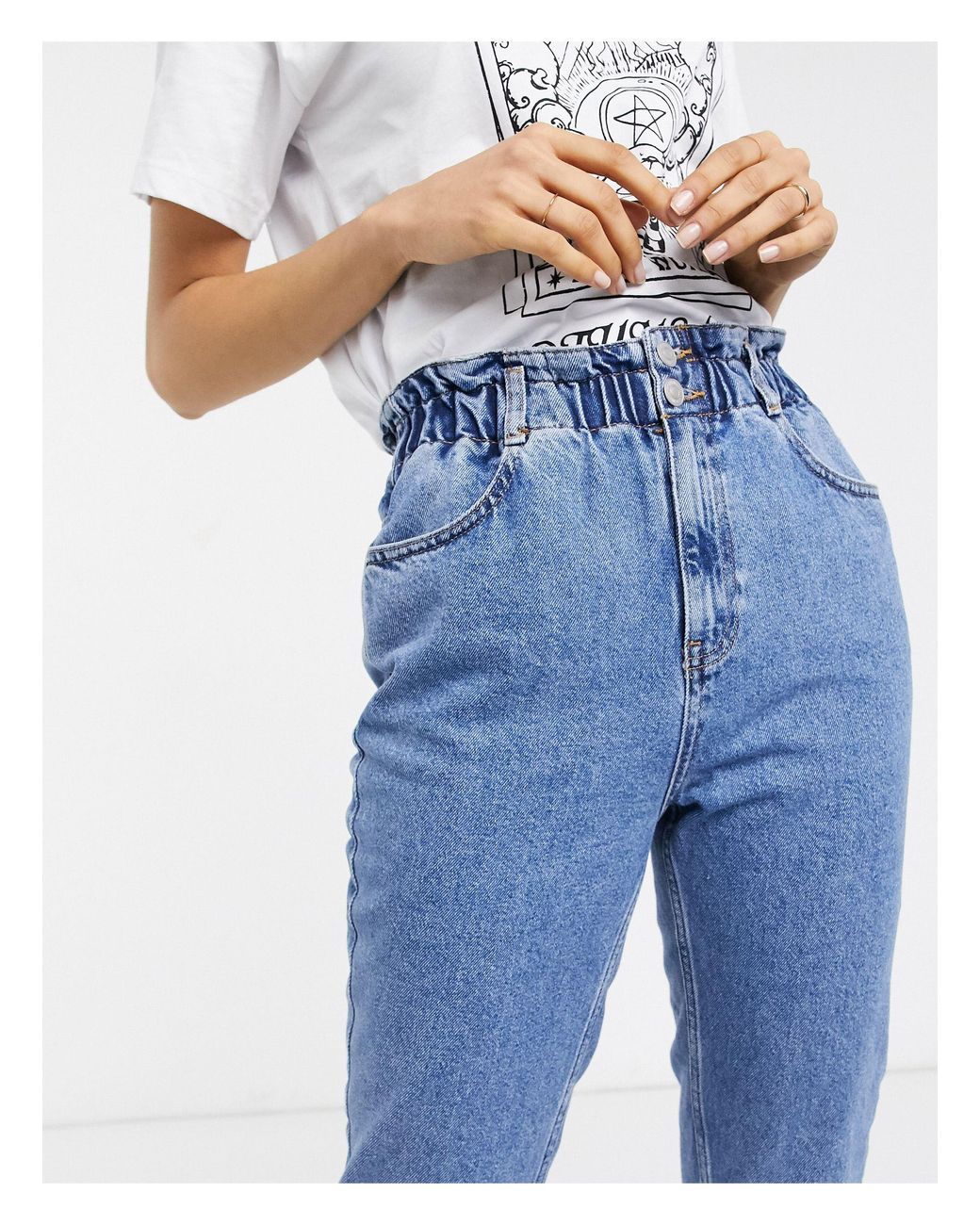 New Look High Waist Paperbag Mom Jeans in Blue | Lyst
