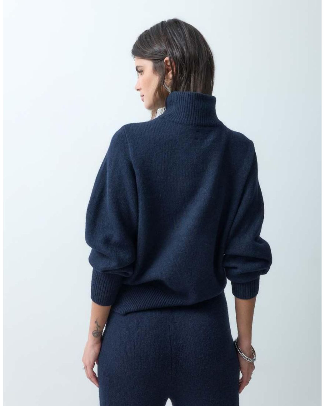 ASOS Blue Waisted High Neck Jumper With Wool