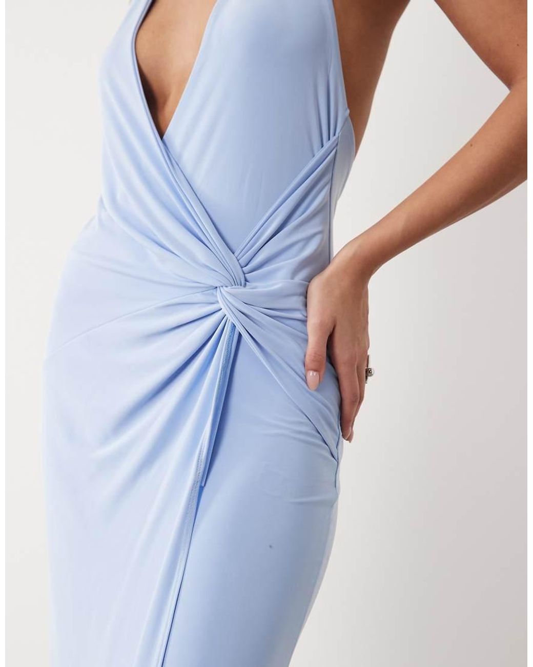 ASOS Blue Twist Detail Plunge Slinky Maxi Dress