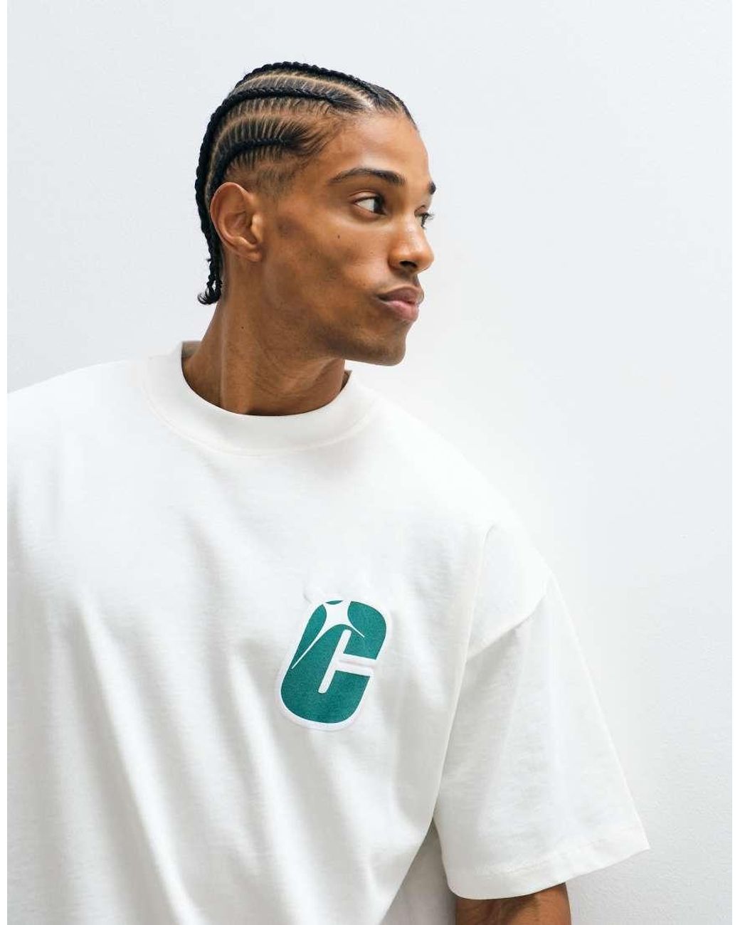 CERNUCCI White Layered Logo Sticker Back Print Oversized T-shirt for men