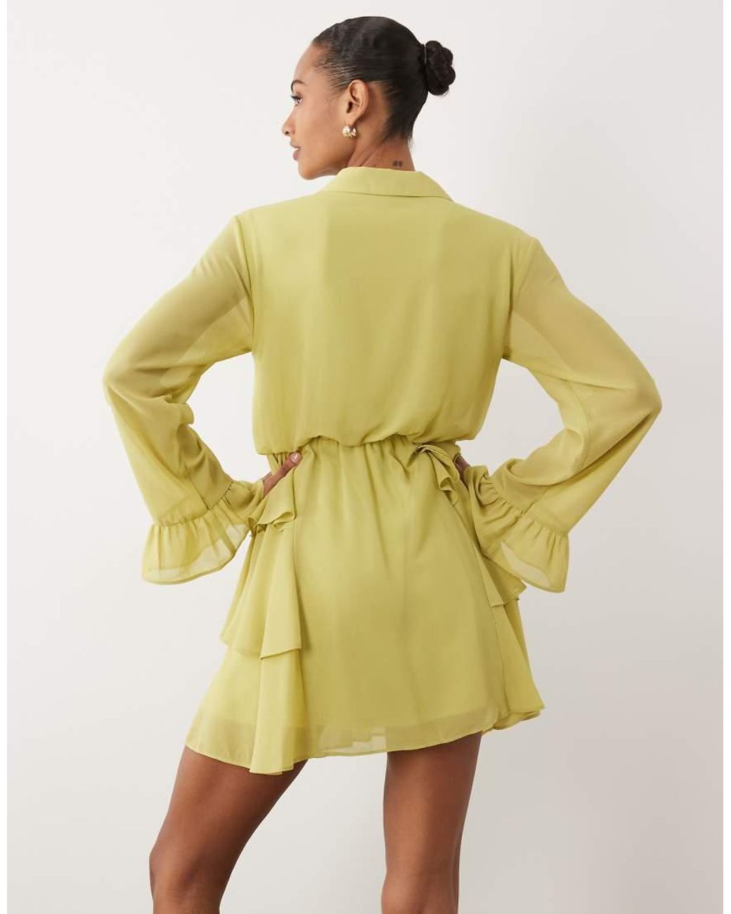 Vero Moda Green Long Sleeve Ruched Mini Dress