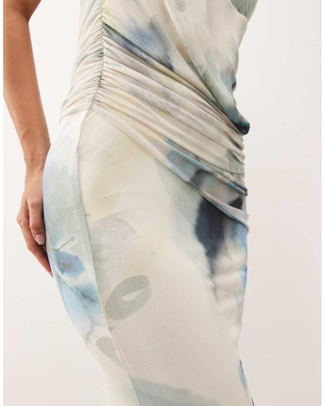 ASOS White Printed Halter Maxi Dress With Draped Sash Detail