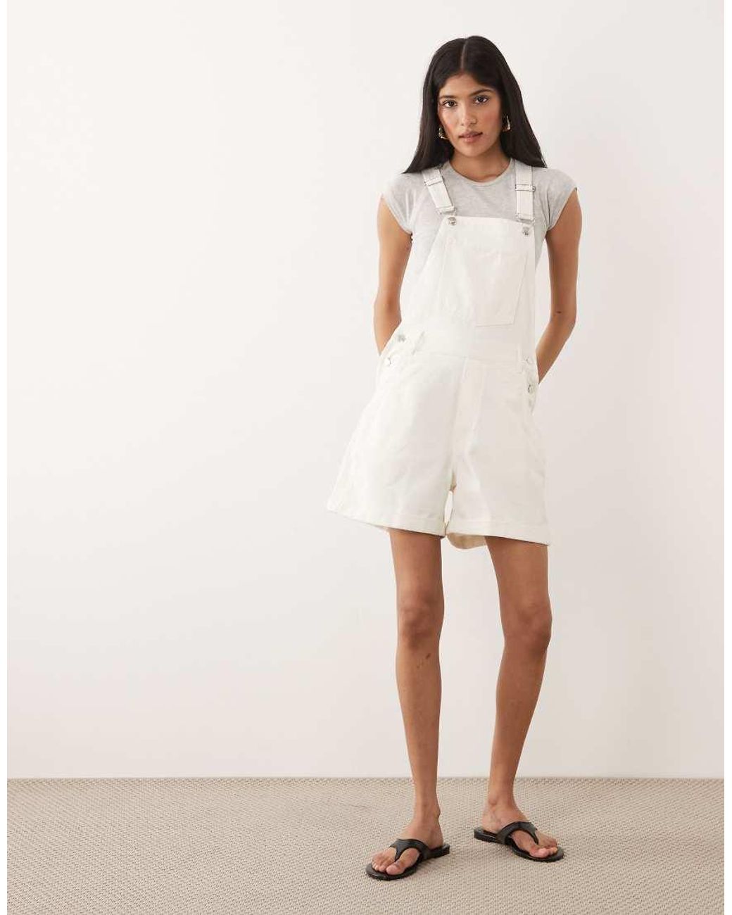 Miss Selfridge Natural Dungaree Playsuit