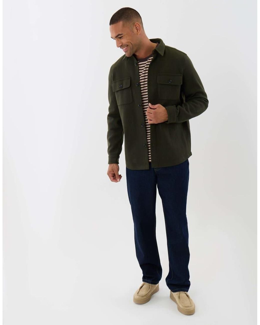 Threadbare Green Patch Pocket Knitted Shacket for men