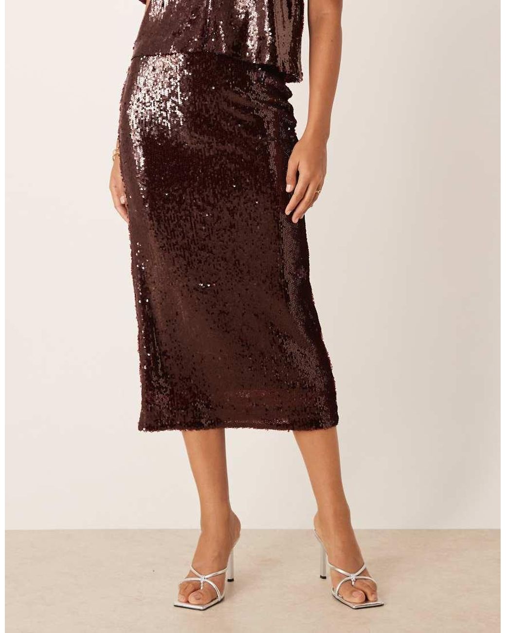 Y.A.S Red Premium Sequin Midi Skirt Co-ord