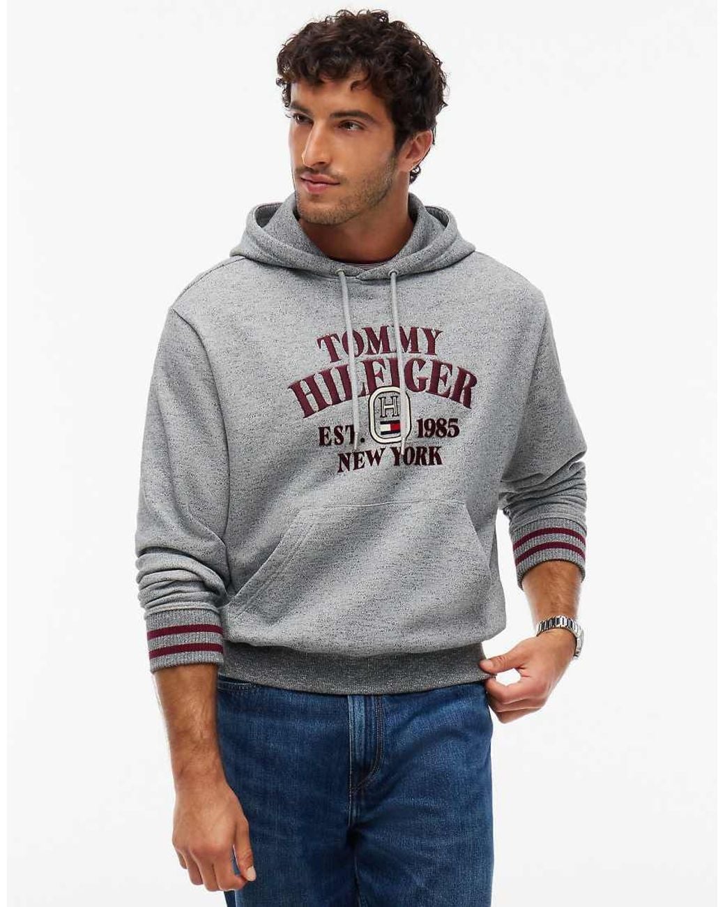Tommy Hilfiger Gray Varsity Logo Embroidery Relaxed Hoody for men