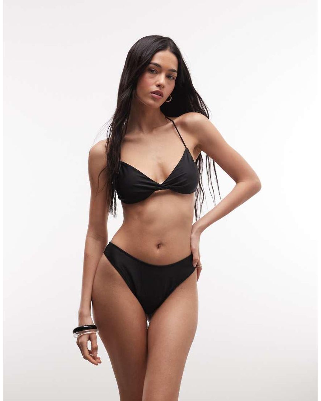 Collusion Black High Leg Bikini Bottoms