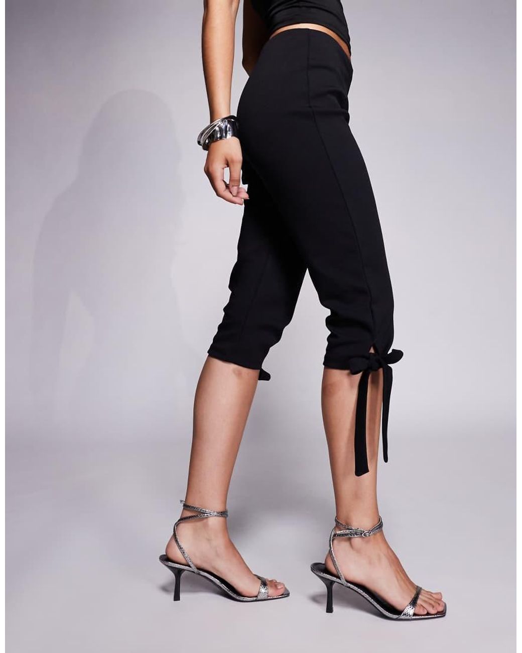 ASOS Black Ponte Side Split Capri Trouser With Bow Detail