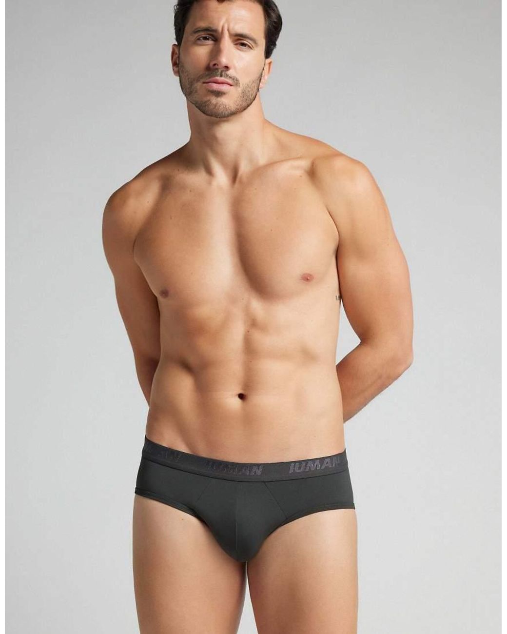 Intimissimi Gray Microfibre Briefs With Logo for men