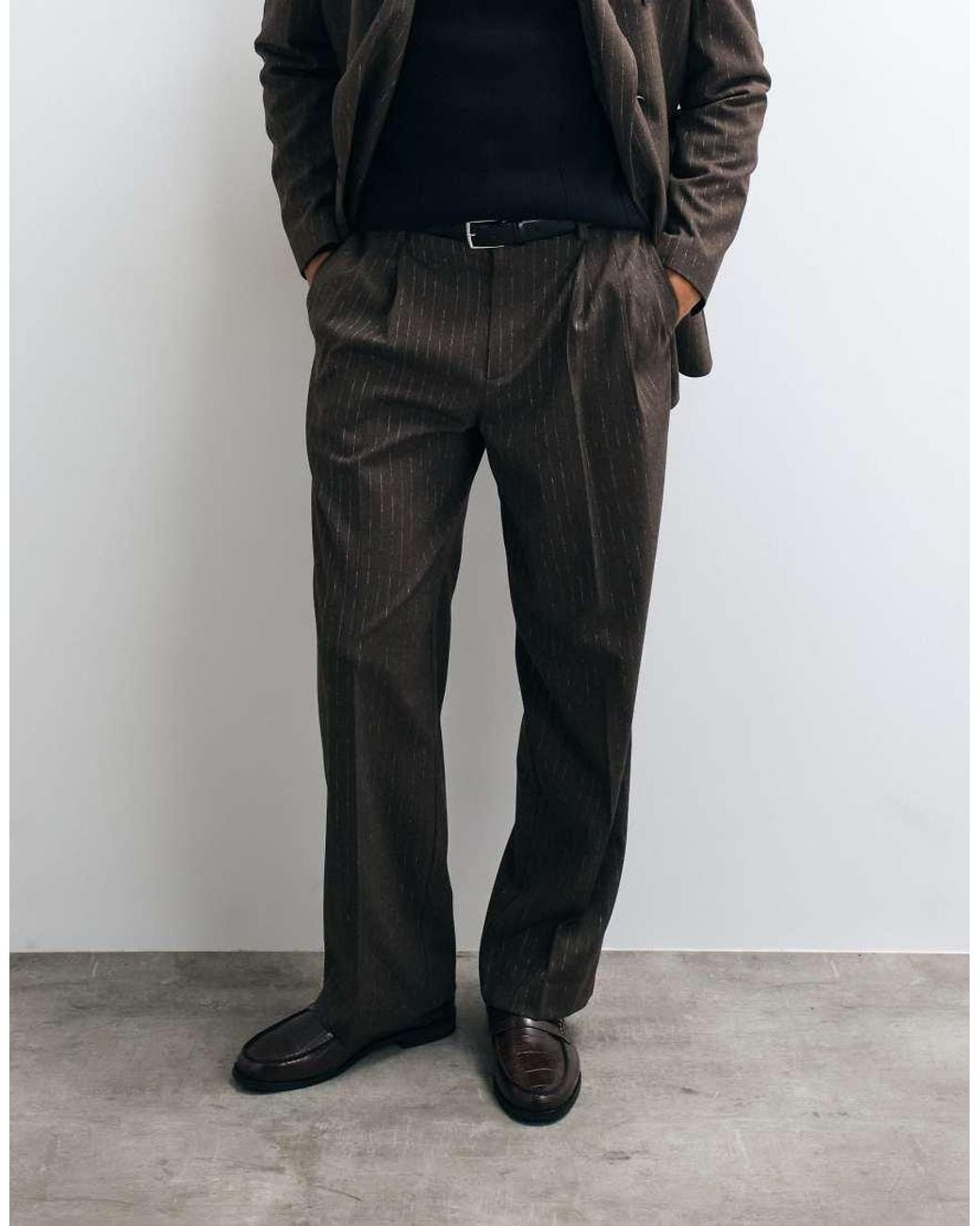 ASOS Black Wide Leg Double Pleated Suit Pant for men