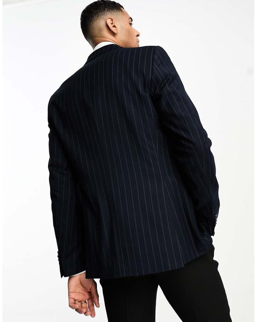 Chaqueta De Traje Azul A Rayas De Lino De French Connection de hombre de color Blue