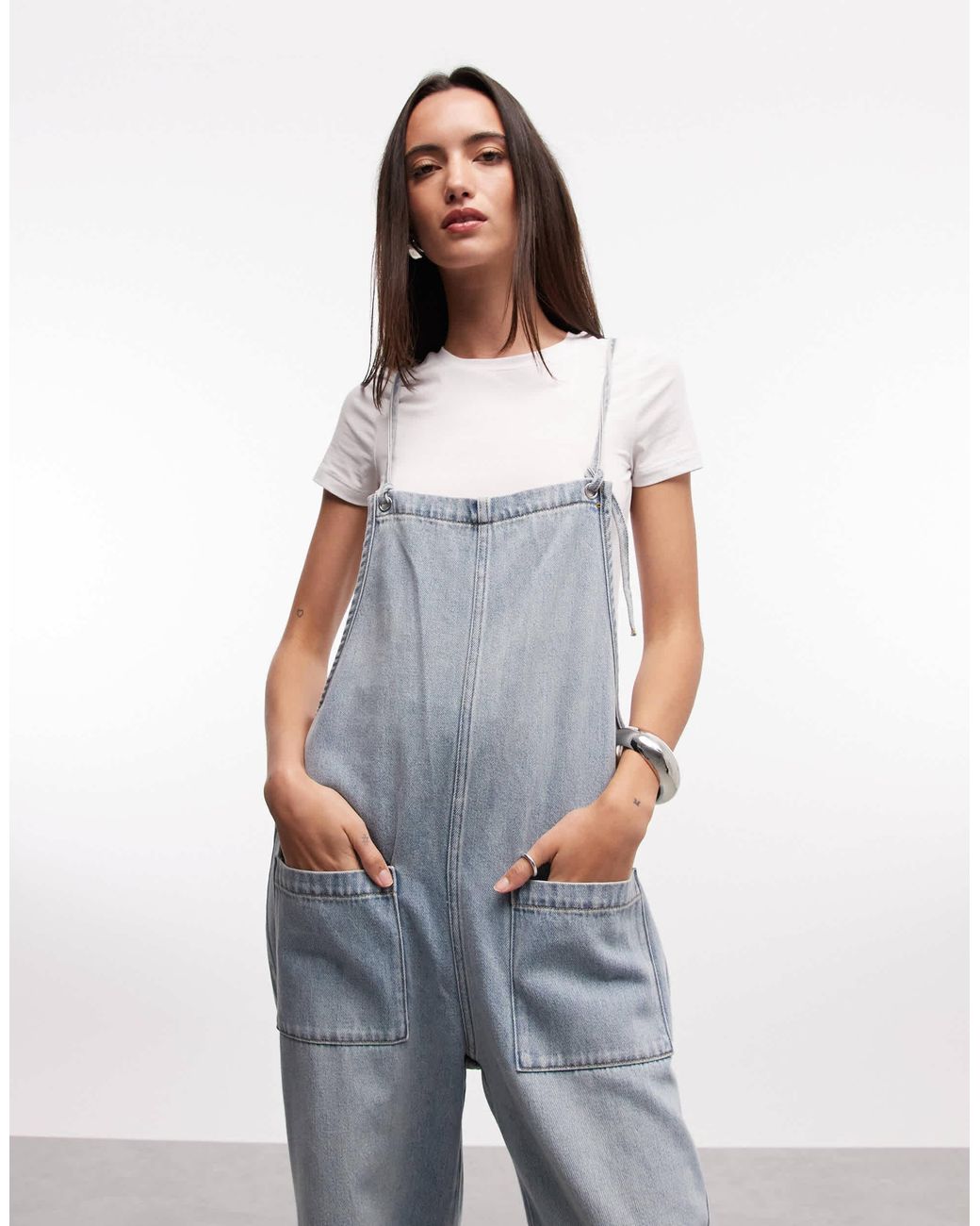 Monki 05913267 Monki Olga Denim Dungarees in White | Lyst