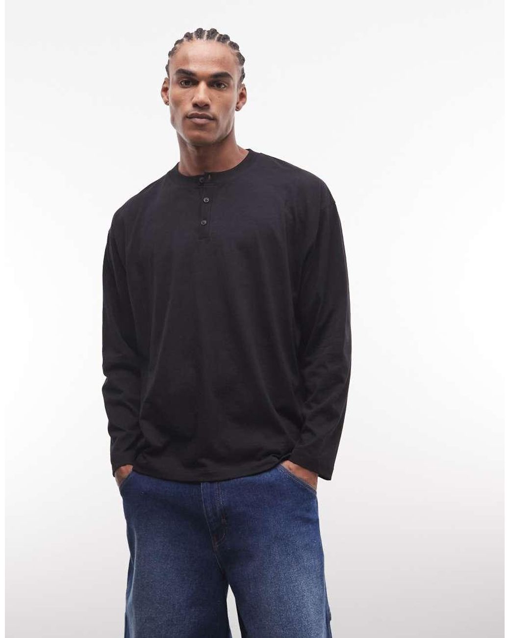 Reclaimed Vintage Blue Slub Jersey Lightweight Henley Top for men