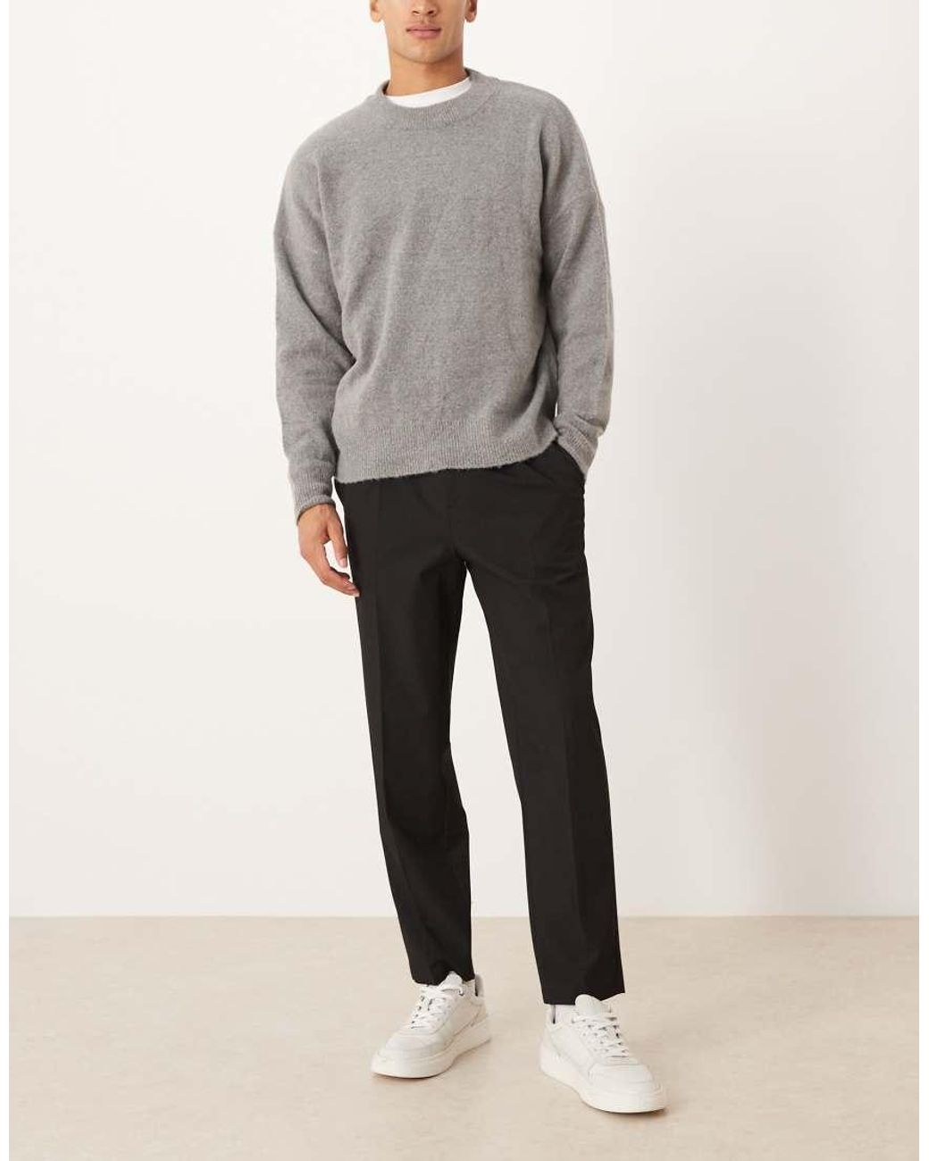 ASOS Black Smart Pleated Relaxed Tapered Trousers for men