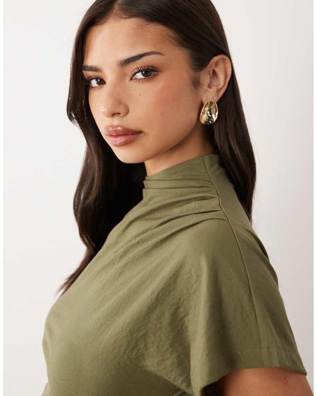 ASOS Green Co-ord Linen Look Drape High Neck Top