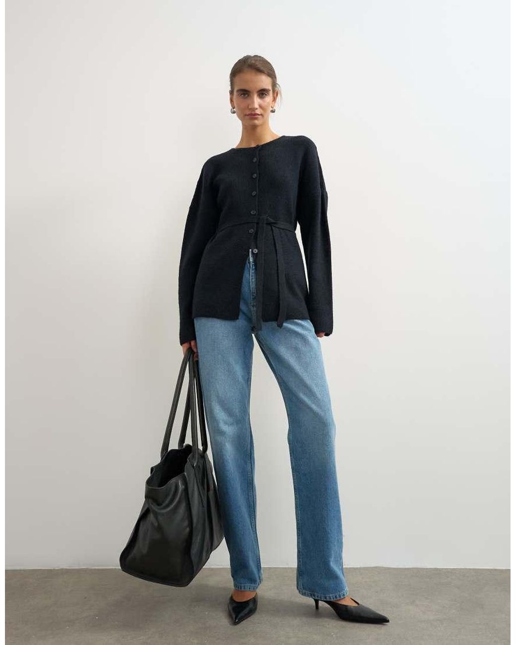 TOPSHOP Blue Knitted Tie Back All Needle Cardigan