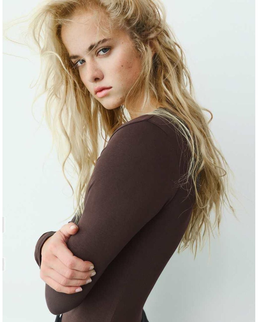 Pull&Bear Gray V-Neck Bodysuit