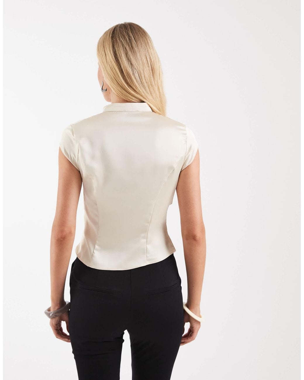 ASOS Natural Satin Mandarin Collar Button Through Top
