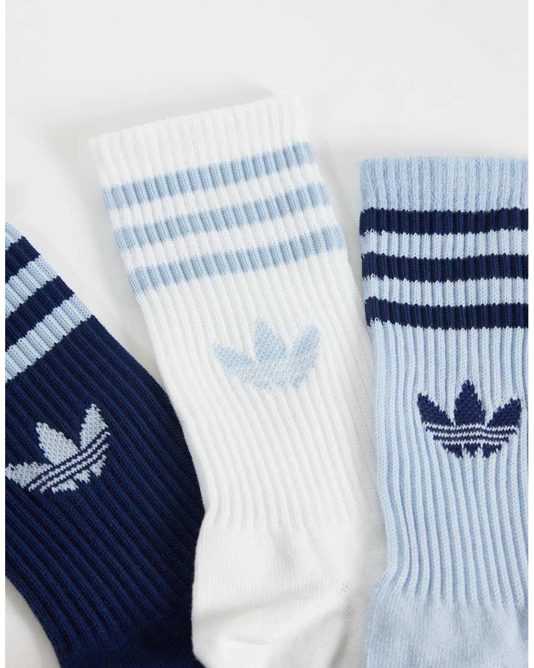 Adidas Originals Blue 3 Pack Three Stripe Crew Socks