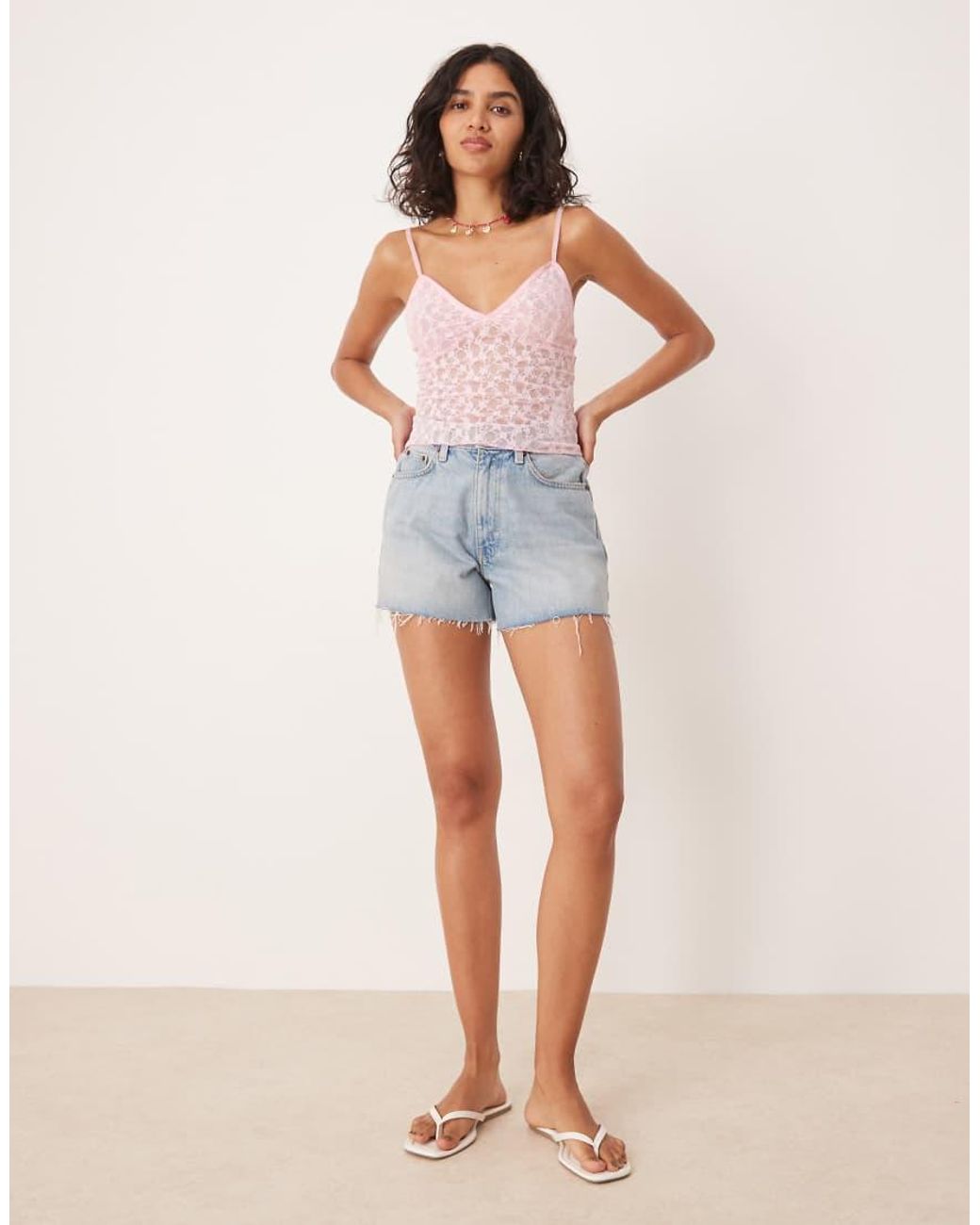 ASOS Pink Lettuce Hem Lace Cami Top