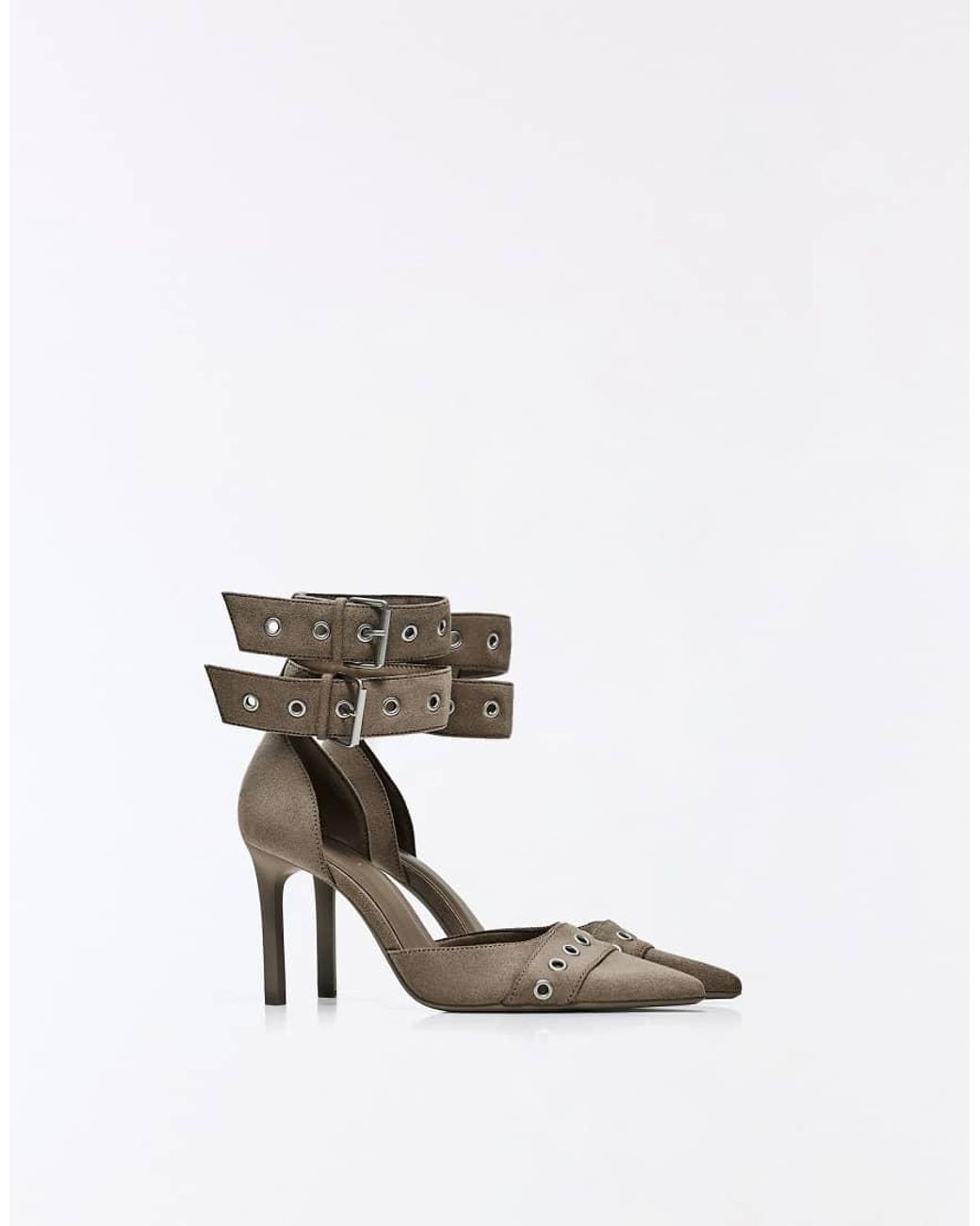 Bershka Gray Multi-buckle Strap Heeled Shoes