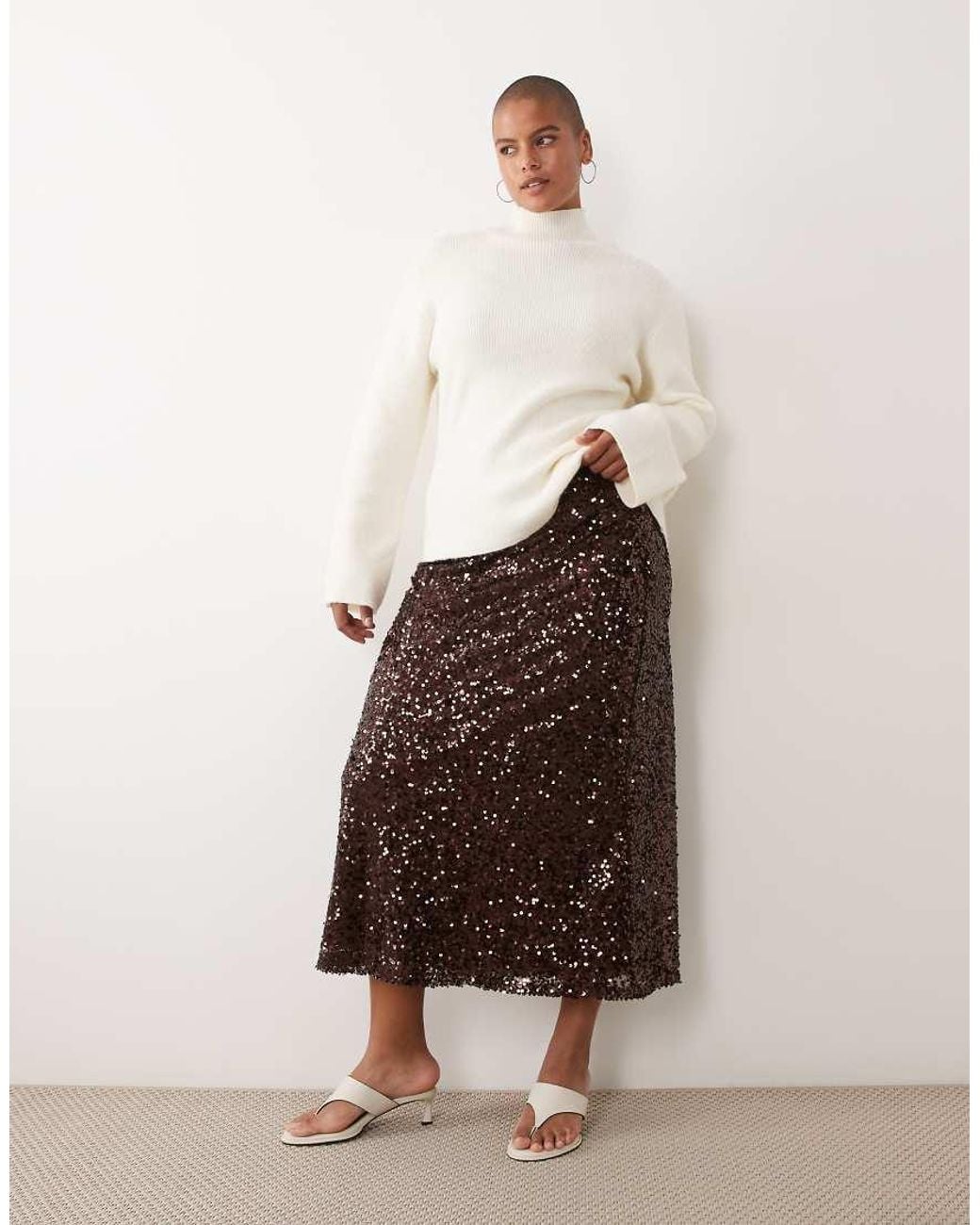 ASOS Brown Asos Design Curve Sequin Midi Skirt