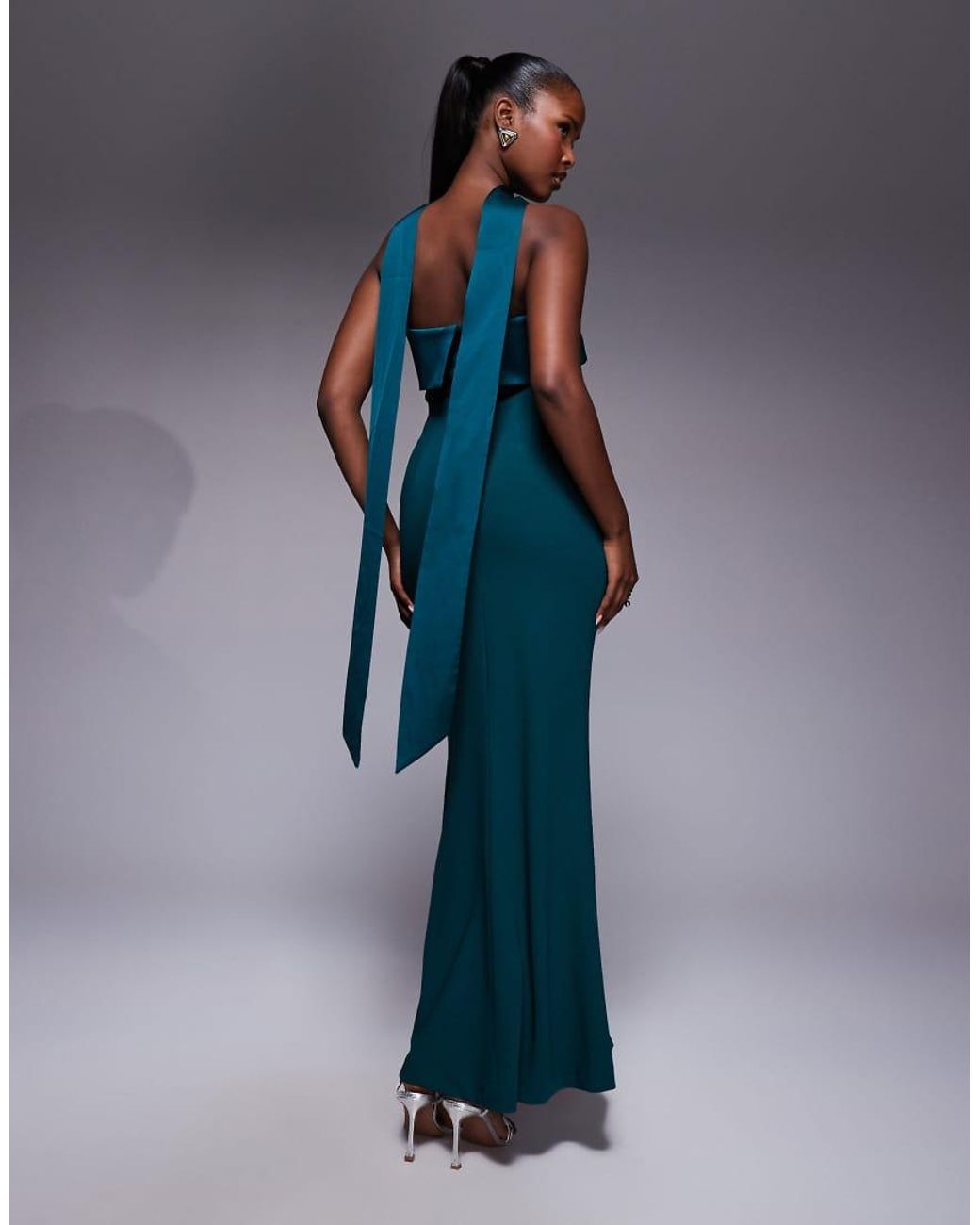 Forever New Blue Strapless Fishtail Maxi With Neck Scarf
