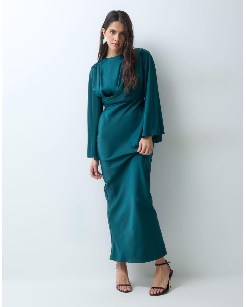 ASOS Blue Flute Sleeve Draped Maxi Dress