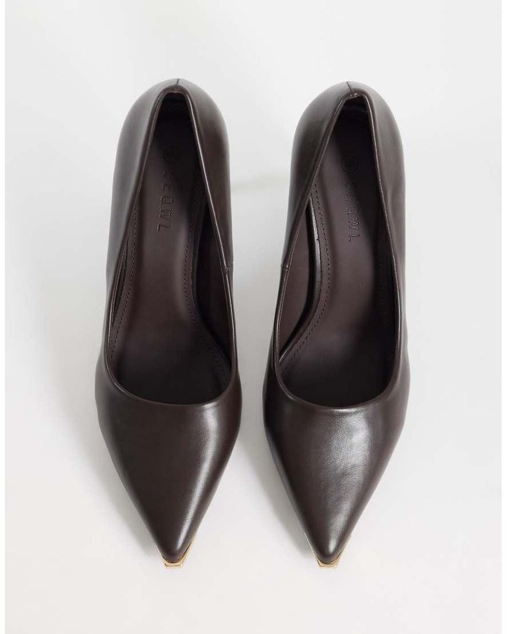 SEQWL Wide Fit White Court Shoes With Detail