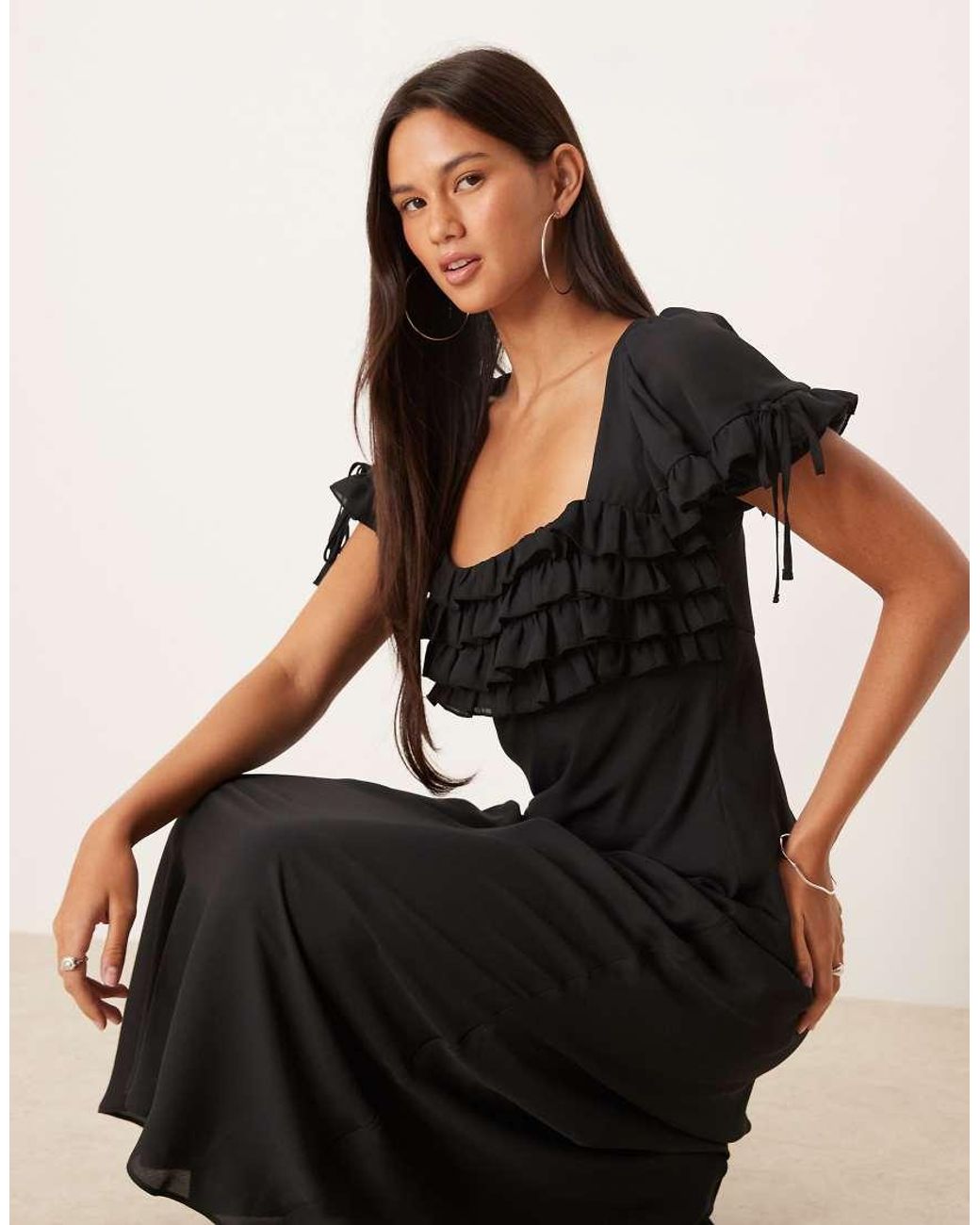 ASOS Black Ruffle Bust Cami Maxi Dress