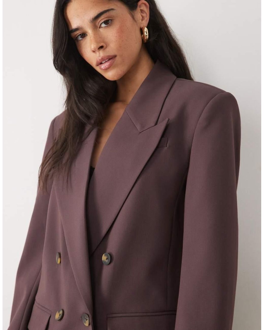 ASOS Brown Tailored Strong Shoulder Double Breasted Blazer