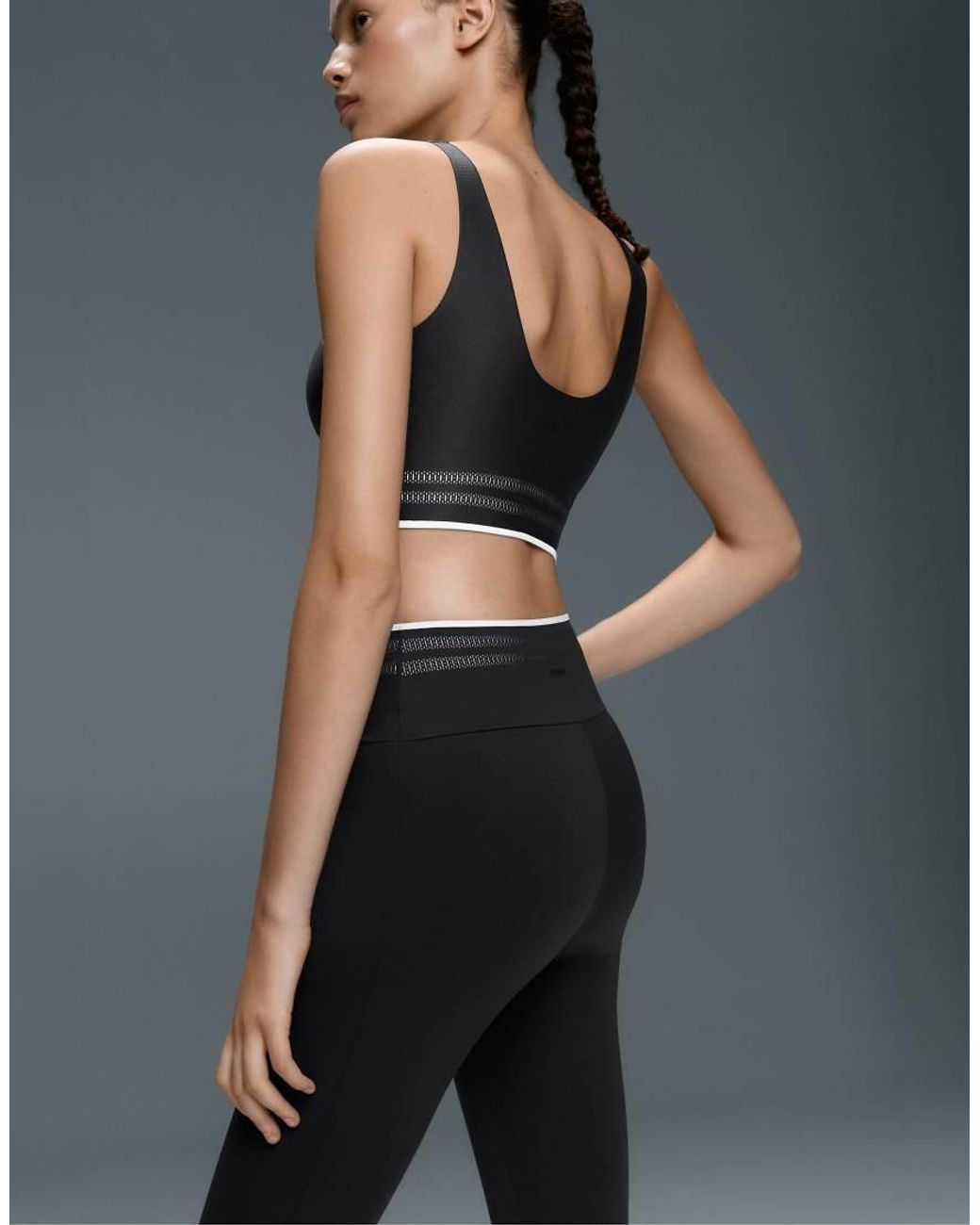 Oysho Gray Perfect-Adapt High-Rise V-Cut Ankle-Length Leggings With Piping