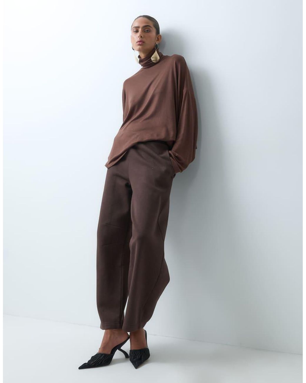 ASOS Brown Drapey Batwing Turtle Neck Long Sleeve Top