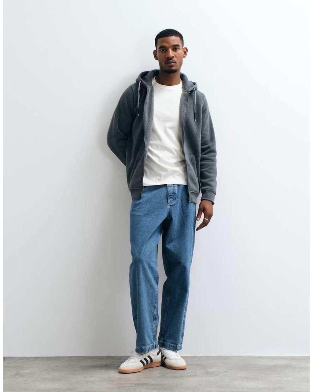 Brave Soul Blue Zip Through Hoodie With Drawcords for men